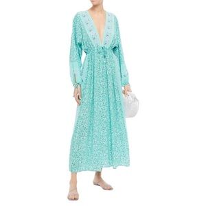 Tigerlily %100 Silk Maxi Dress Floral Plunging Neckline y2k Paris Hilton